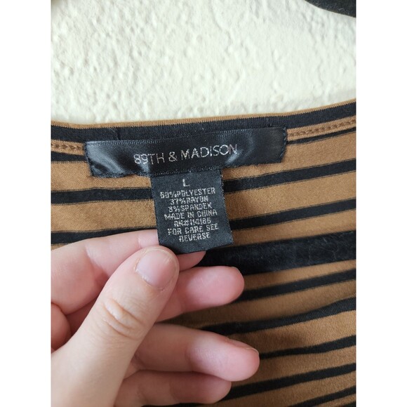 ​89th & Madison Womens L Tan Black Stripe Tiered Sleeveless Scoop Neck Tank Top - Picture 3 of 4